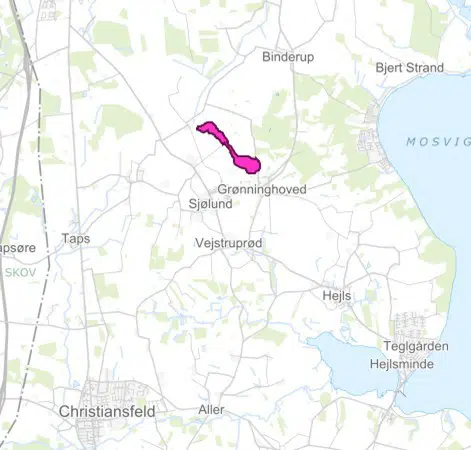 Oversigtskort over vådområdet ved Kurkmose Mose