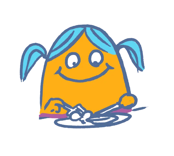 Pige der sidder og spiser pænt med kniv og gaffel