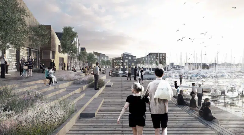 Visualisering af havnepromenade i Marina City