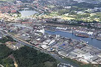 Luftfoto af Kolding Havn fra syd