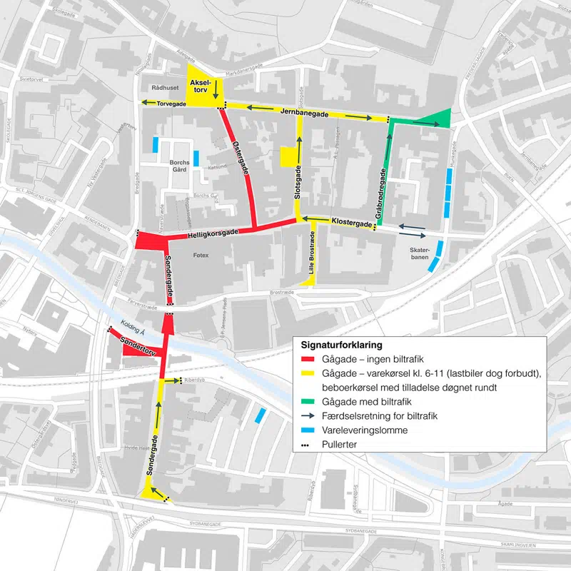 Gågader opdelt i tre zoner.