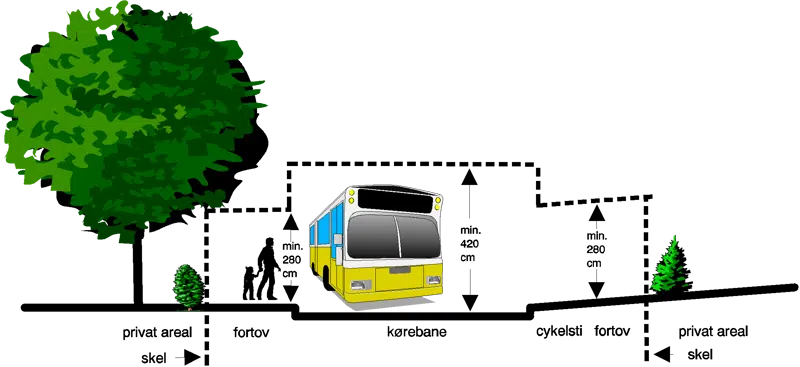 Grafisk illustration af reglerne for, hvordan buske og træer bør beskæres.