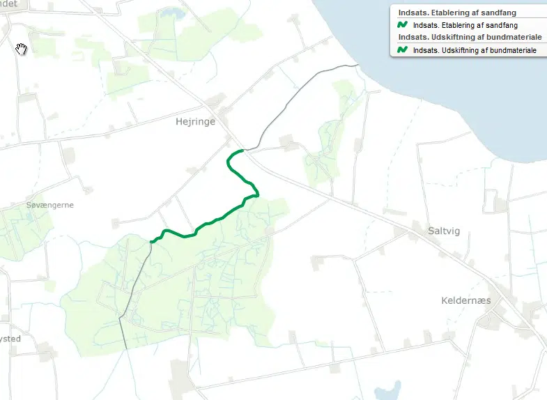 Kortudsnit med indtegning af projektstrækningen