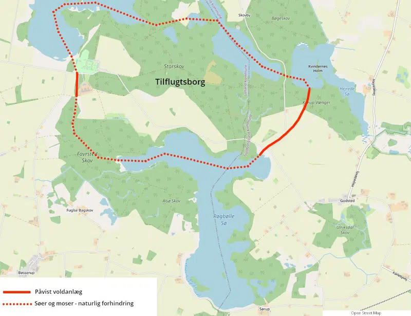 Kort over Hejrede tilflugtsborg - Naturpark Maribosøerne