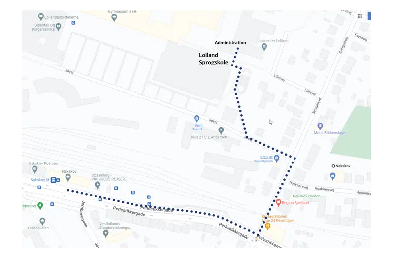 Kort der visualiserer ruten til sprgskolen