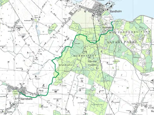 Kortudsnit med markering af vandløbsstrækningen
