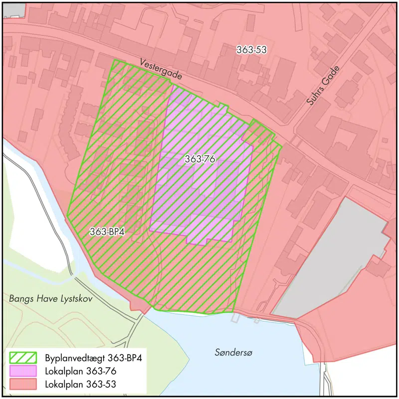 Oversigtskort der viser gældende planer indenfor området, og hvordan de overlapper