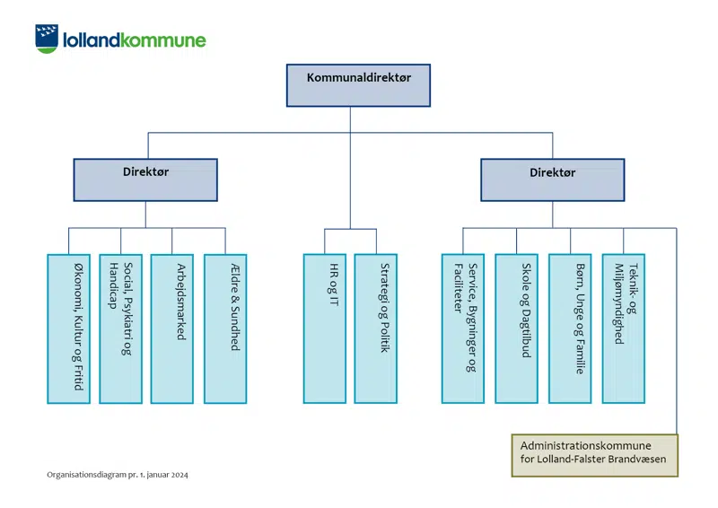 Organisationsdiagram - Oversigt over strukturen mellem direktion og chefgruppe