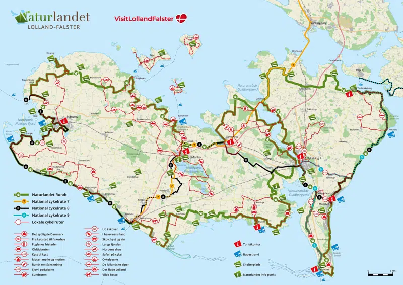 Kort over Naturlandet Lolland-Falsters cykelruter 