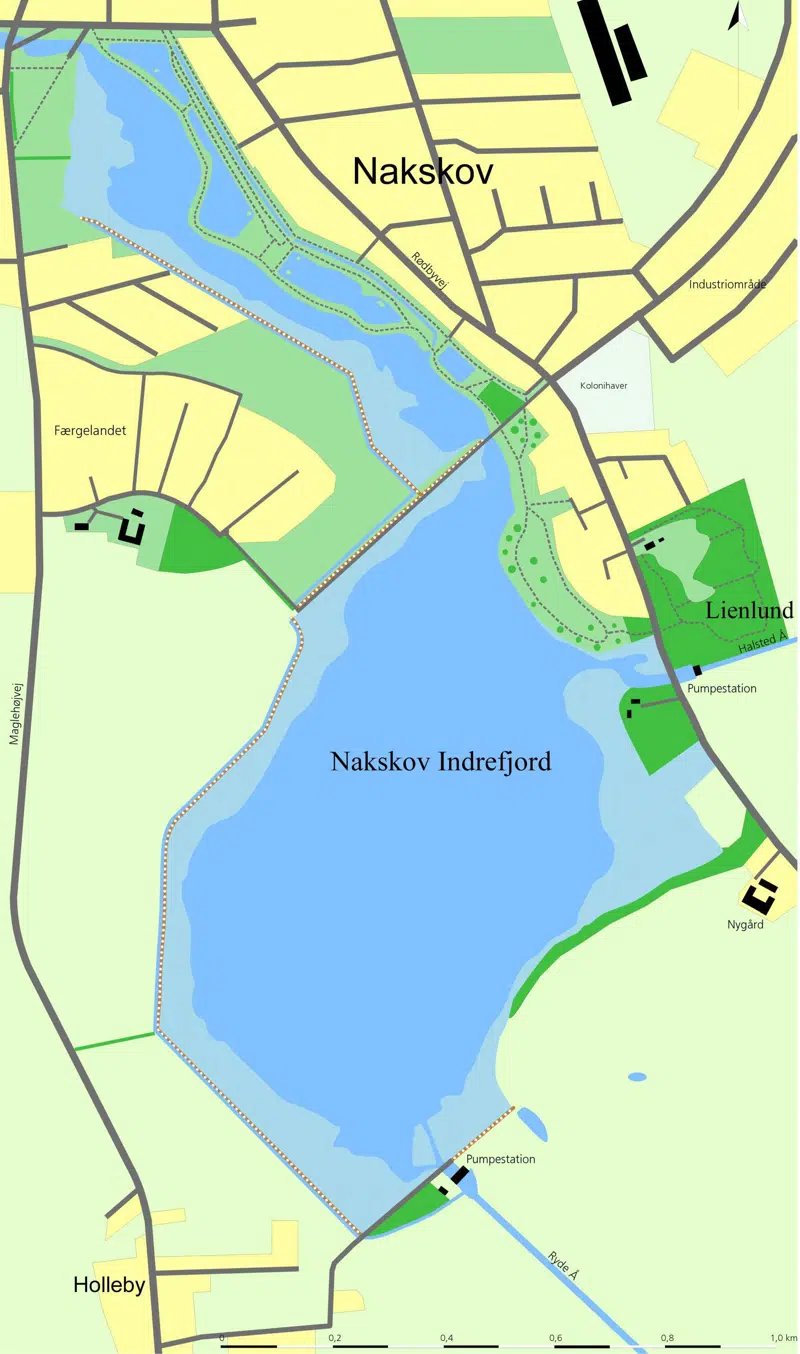 Oversigtskort og Indrefjorden i Nakskov Fjord