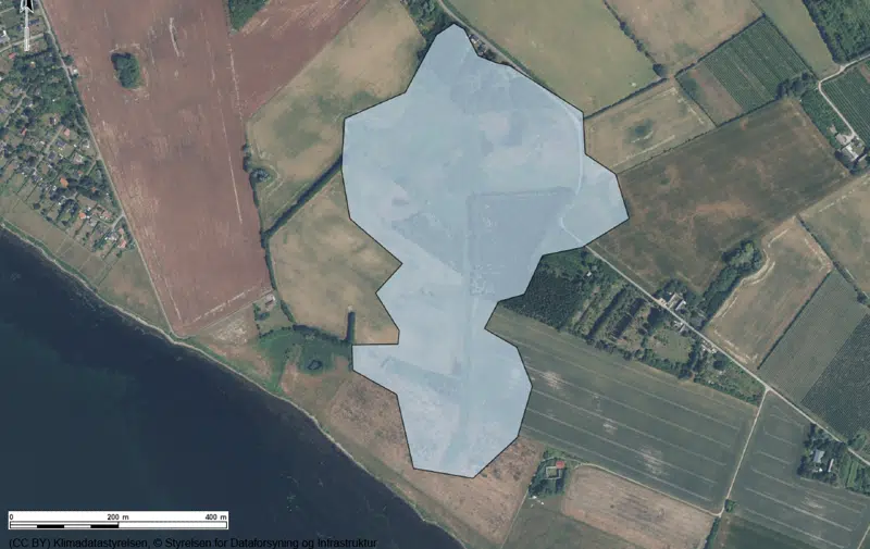 Flyfoto fra 2025 med markering af projektområdet