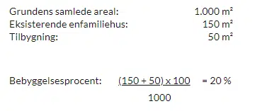 Udregning af bebyggelsesprocent for tilbygning uden kælder