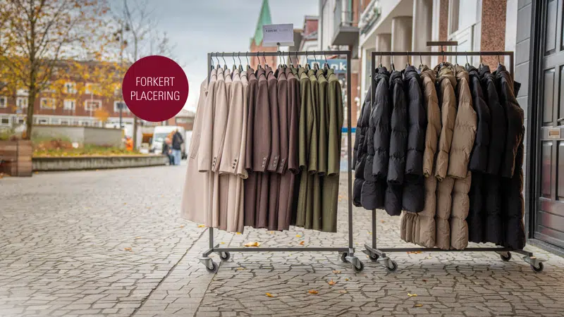 Tøjstativer, der er placeret forkert