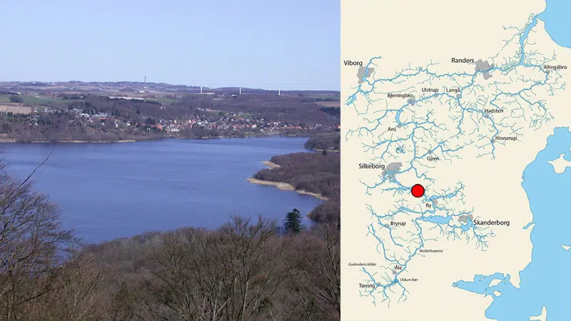 Foto af Julsø sammen med kort, der viser beliggenheden