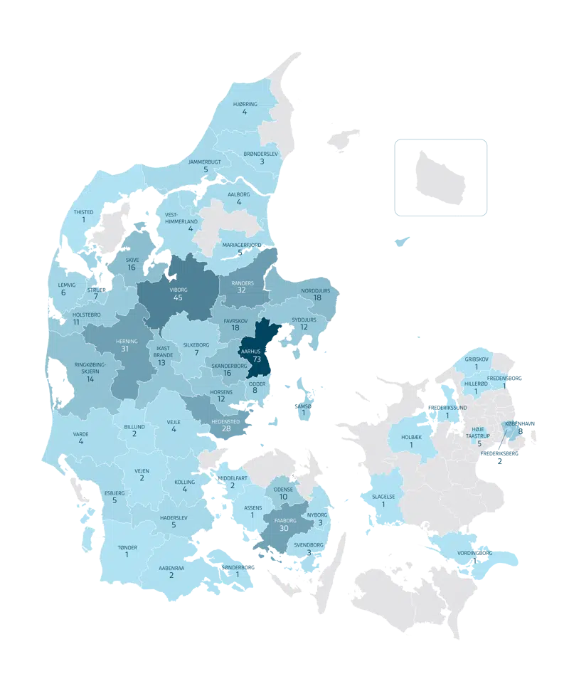 Oversigtskort over tilbud fordelt på kommuner 
