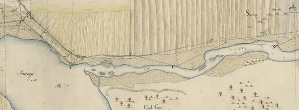 Kortudsnit, der illustrerer øerne i Gudenåen.