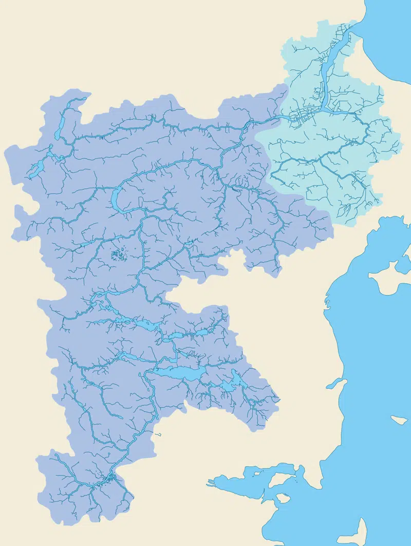 Kort, der viser hele Gudenåens opland