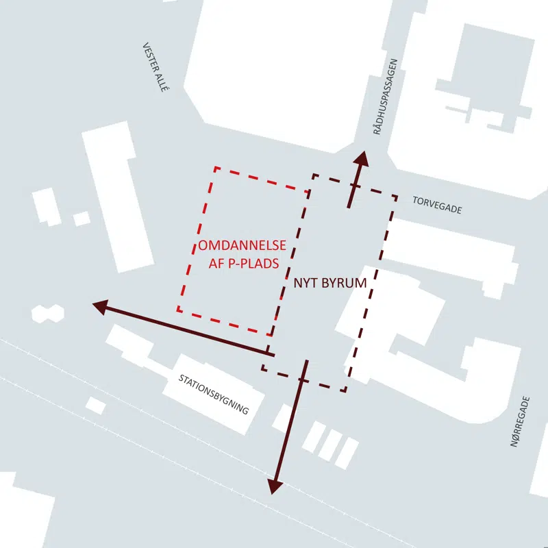 Grafisk tegning af planlagt styrket forbindelse i midtbyen.