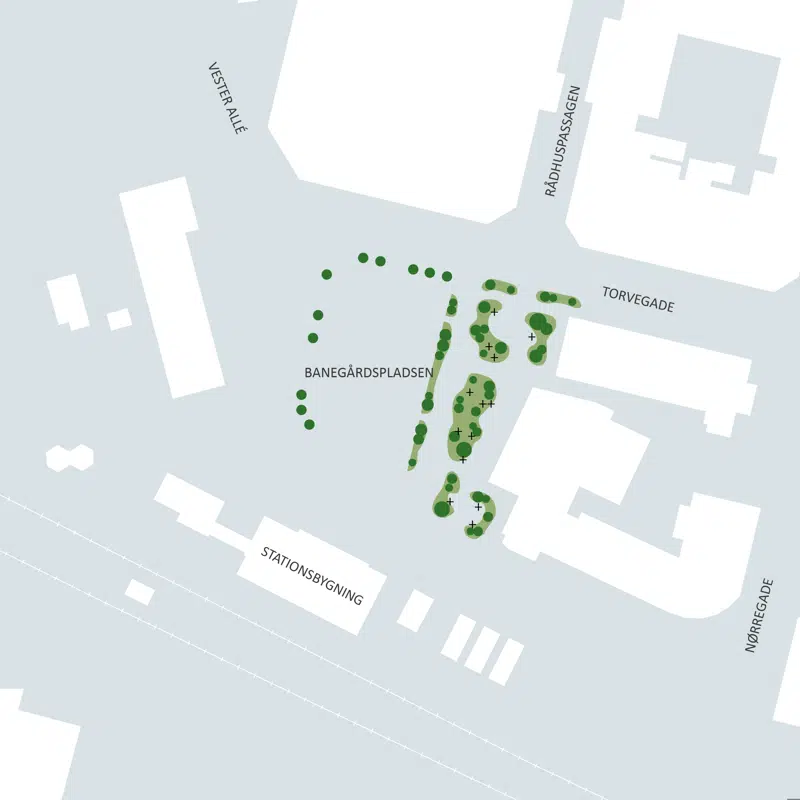 Grafisk tegning af den rumbaerede beplantning.